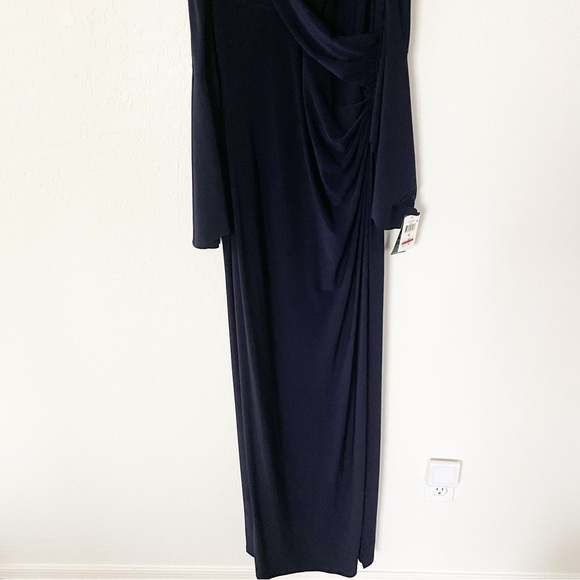 New. Lauren Ralph Lauren Beaded Cold-shoulder Gown In Navy Size 10 - Picture 5 of 11